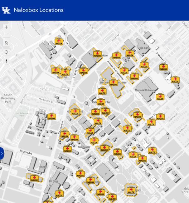 Map of UK Campus Narcan Locations 